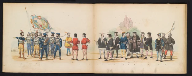 ライデン学生の仮面舞踏会、1855年（プレート2） 1855 年 6 月 12 日にライデン学生団のメンバーが開催した衣装を着た行進。