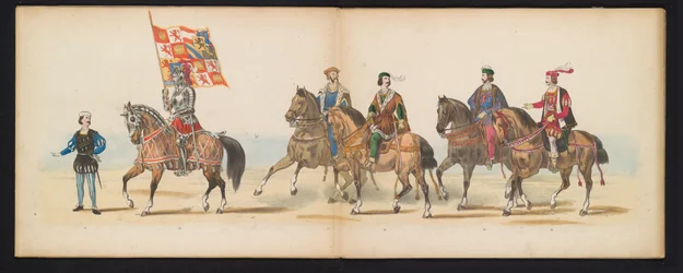 ライデン学生のマスカレード、1855年（プレート7） 1855 年 6 月 12 日にライデン学生団のメンバーが開催した衣装を着た行進。