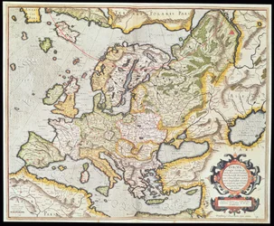 ヨーロッパの地図、1554年頃（手描きの彫刻）
