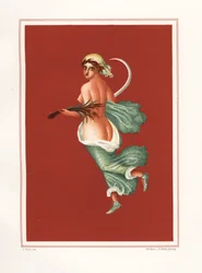 レジオIX.V.11のアトリウム東側から描かれた夏の寓意画。彼女は鎌と麦を持っている。Emile Presuhn (1844-1878) The Most Beautiful Paintings of Poに掲載されたGeremia Discannoの挿絵をもとにしたVictor Steegerによるクロモリトグラフ。