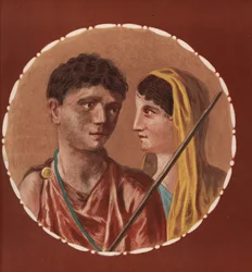 ポンペイの身元不明の家の男女の肖像。Emile Presuhn (1844-1878) The Most Beautiful Paintings of Pompeii, Leipzigに掲載されたGeremia DiscannoのイラストをもとにVictor Steegerがクロモリトグラフで制作。