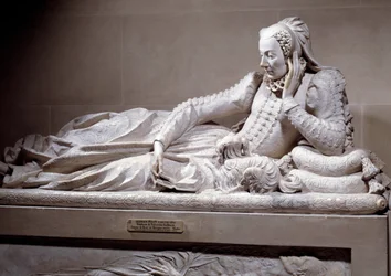 葬儀用モニュメント。フランス首相レネ・ド・ビラーグ枢機卿（1506-1583）の妻、ジャンヌ・ヴァランティーヌ・バルビアニ（1518-1572）の肖像画のある墓。大理石彫刻、ジェルマン・ピロン（1535-1590）作、1573年頃。パリ、ルーヴル美術館（Musee Du Louvre