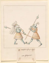 Freydal、The Book of Jousts and Tournament of Emperor Maximilian I: Combats on Foot (Jousts)(Volume III): G. Wolf von Fürstenberg mit Heleparten、プレート 141