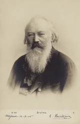 ヨハネス・ブラームス、ドイツの作曲家、ピアニスト（1833-1897）（モノクロ写真）