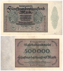 1923年の50万マルク紙幣（rectoとverso）