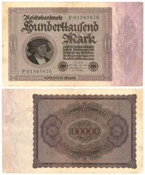 10万マルク紙幣、1923年（rectoおよびverso）