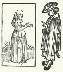 ティル・オイレンシュピーゲルの物語の一場面を描いた木版画です。(エングレーヴィング)