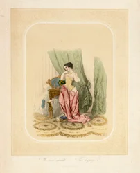 F.サラ＆Co、ベルリン、c.1850によって印刷された彼女の化粧台でエレガントな女性