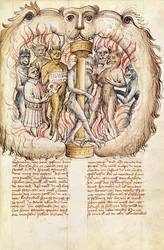 ベリアルと悪魔たち、アントニウス・ルッテル・デ・パルメンヒンゲンによる『Proces de Belial de J. de Therano』より、1450年