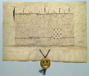チャールズ4世の雄牛（1316-78）聖ローマ皇帝、1365年1月29日（ゴールドシールの羊皮紙にインク）