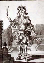 ジェラルド・ヴァルク（1651/2-1726）による「ガラス製品・食器商のための衣装」1690年頃（エングレーヴィング）