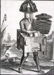 ジェラード・ヴァルク（1651/2-1726）による「帽子屋の衣装」1690年頃（エングレーヴィング）