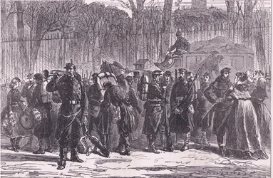 国民衛兵第10連隊の進駐先への出発、Cassells and Company Limited発行のCassells History of the War between France and Germany、1890年頃（リトグラフ）。