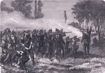 メッツ前の森の中での出会い、Cassells and Company Limited発行のCassells History of the War between France and Germany, c.1890 (litho)