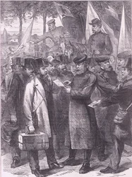パリを離れるイギリス人居住者（Cassells History of the War between France and Germany, published by Cassell and Company Limited, c.1890 (litho)