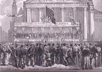 パリ防衛のために志願兵を登録するカッセル社の『Cassells History of the War between France and Germany』（1890年頃）（リトグラフ）。
