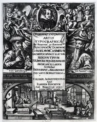 「タイポグラフィの起源と歴史について」への口絵、ベルナルドゥス・マリンクロット著、1634年