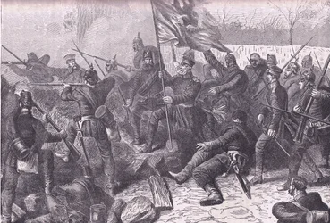ル・ブルジェへの攻撃を指揮するフォン・バドレツキー将軍（Cassells History of the War between France and Germany published by Cassell and Company Limited, c.1890）（リトグラフ