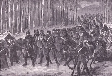 パリに向かうドイツの騎兵隊、1890年頃にCassell and Company Limitedから出版されたCassells History of the War between France and Germany（リトグラフ）。