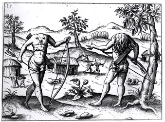 1599年ニュルンベルクで出版された頭のない男女、ガイアナのサーウォルターローリーズアカウントのイラスト