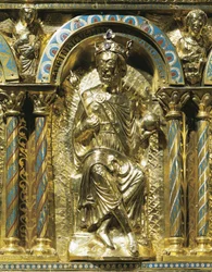 神聖ローマ皇帝ヘンリー4世（1050年～1106年） シャルルマーニュ皇帝（742年～814年）の祠の細部 1215年（金＆シャンルベ・エナメル