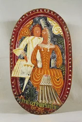 男と女を描いたマジパンの箱、1660年頃（塗装木材）