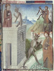 Ms Hunter 36 f.110rザクセンのルドルフによるヴィータクリスティの誘惑の3つのシーンc.1300-7778