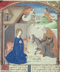 Ms Hunter 36 f.55v Holy Family、Vita Christi、ザクセンのルドルフ作、c.1300-7778
