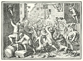1614年のフェットミルチライジングでのフランクフルトのユダヤ人ゲットー、ユデンガッセの略奪