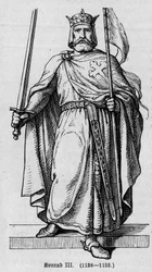 ドイツのローマ皇帝、ホーエンシュタウフェン（1093-1152）によるコンラッド3世の肖像。リヒャルト・ロートの「Kaiser, Konig und Papft」に掲載されているエングレーヴィング