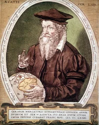 Gerhard Kremer dit Gerardus Mercator (1512-1594)の肖像。アトラスの初版のタイトルに偽りあり。