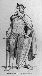 ドイツのローマ皇帝であり、イタリア王であったオットー・オブ・ブランズウィック（1174/1182-1218）の肖像。リチャード・ロートの「Kaiser, Konig und Papft」に掲載された版画