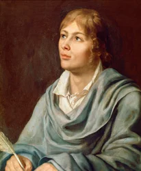 オーストリアの作曲家ウォルファング・アマデウス・モーツァルト（1756-1791）の肖像 19世紀のドイツ派の絵画。ナポリ、サン・ピエトロ・ア・マジェーラ音楽院