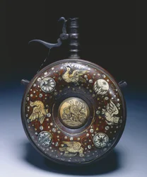 火薬入れ、c.1620-50（象牙と鋼のクルミ）