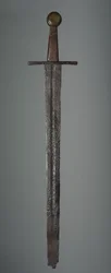 剣、1350年頃（鉄、木のグリップ、真鍮の柄の交換