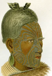 マオリ族の首長の刺青の顔、1894
