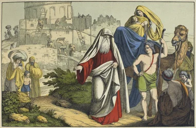 LAncien Testamentからのイラスト、バベルの塔の建設、Jakob Ferdinand Schreiber、エスリンゲン発行（カラー彫刻）
