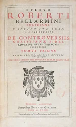 1620年にケルンで発行されたRobert BellarmineによるDe Controversiisのタイトルページ（印刷された紙）