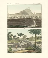 アメリカのニュー・スペイン王国の火山の風景（彩色画