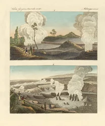 ハワイ島の火山（彩色済み彫刻