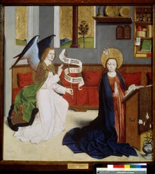 「受胎告知」（The Annunciation） ドイツ学派のジステンパー。 1470-1480 プーシキン美術館、モスクワ