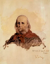 イタリアの団結: ジュゼッペ ガリバルディ (1807-1882)、イタリアの愛国者の肖像。 Gerolamo (Girolamo) Induno (1825-1890) の作品