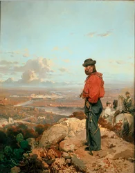 イタリアの統一：「「1860年のカプア（カプア）の前のジュゼッペ・ガリバルディ（1807-1882）の肖像」」ジェロラモ（ジロラモ）インドゥーノ（1825-1890）による絵画、1861年、ミラノのリソルジメント美術館
