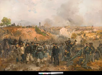 リソルジメント、第二次イタリア独立戦争：1859年5月30日、オーストリア帝国とサルデーニャ・ピエモンテ王国・フランス連合軍との間のパレストロの戦い ジェロラモ・インドゥーノ（1825-1890）作 1860年 個人蔵