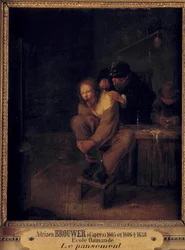 手術（またはドレッシング） 外科医が患者をケアする様子。Adriaen Brouwer（1605/1606-1638）の後にGerrit Lundens（1622-1683）が描いたもの。17世紀の作品。薄い。0.32x0.28 m。