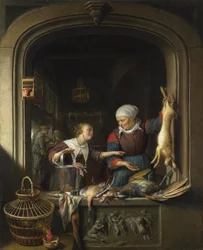 肉屋の店」 ジェラード（ゲリット）・ドウ（ダウ）（1613-1675）の絵画 - 1670年頃 - 木に油彩 - 58x46 cm - ロンドン・ナショナル・ギャラリー
