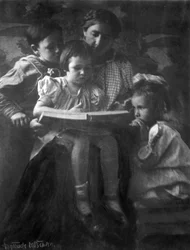 読書する女性と子供たち by Gertrude Kasebier 1852-1934, photographer... photographic print