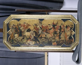 東の騎士との戦いのシーン、c.1425（ポプラの木のテンペラ）