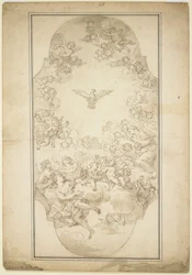 聖霊、1680年代（ペンと茶色のインク、そして黒いチョークの跡を洗う）