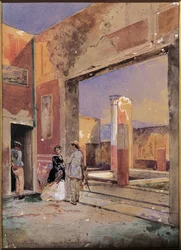 イタリア、ポンペイのカストールとポルックスの家 1857年（水彩画
